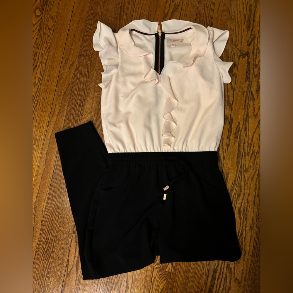 Ted Baker Black and Blush Ruffled Jumpsuit Sz 6 (TB 2)